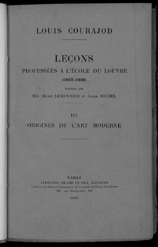 Leçons professées à l'École du Louvre (1887-1896). Tome 3