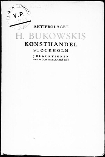 Aktiebolaget H. Bukowskis Konsthandel [vente des 13 et 14 décembre 1928]