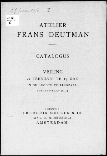 Atelier Frans Deutman [...] : [vente du 27 février 1916]
