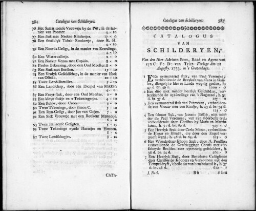 Catalogus van Schilderyen van den Heer Adriaan Bout [...] : [vente du 11 août 1733]