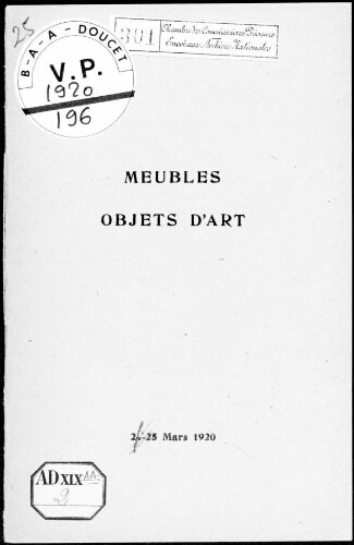 Meubles, objets d'art [...] : [vente du 25 mars 1920]