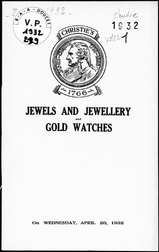 Jewels and jewellery and gold watches : [vente du 20 avril 1932]