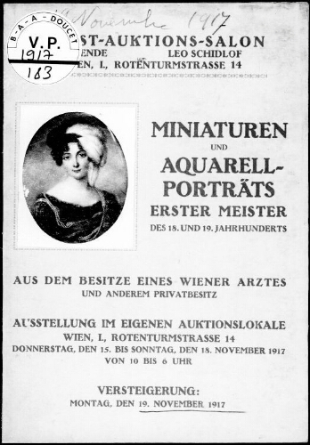 Sammlung von Miniaturen und Aquarellporträts erster Meister […] : [vente du 19 novembre 1917]