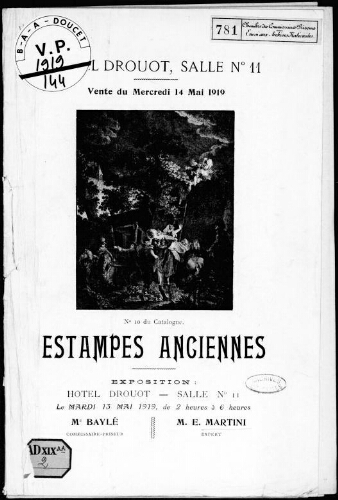 Catalogue des estampes anciennes [...] : [vente du 14 mai 1919]
