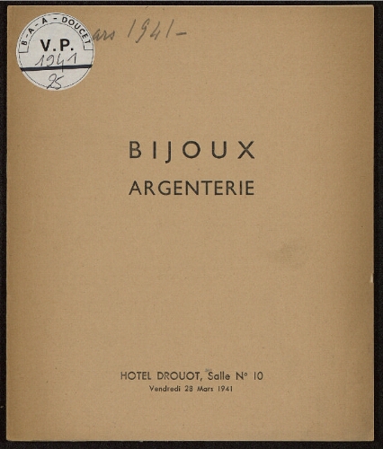 Bijoux, argenterie […] : [vente du 28 mars 1941]
