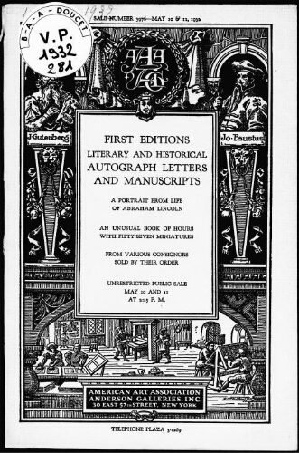 First editions, literary and historical autograph letters and manuscripts [...] : [vente des 10 et 11 mai 1932]