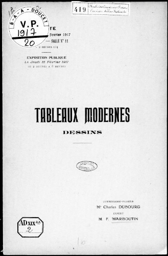 Catalogue des tableaux modernes […] : [vente du 16 février 1917]