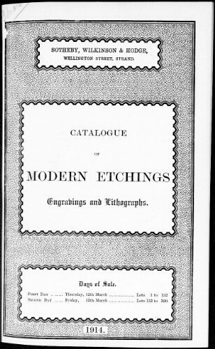 Catalogue of modern etchings, engravings and lithographs [...] : [vente du 12 mars 1914]