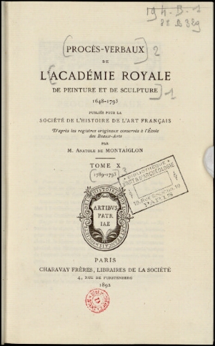Procès-verbaux de l'Académie Royale de peinture et de sculpture. Tome 10 : 1789-1793