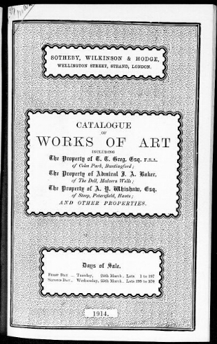 Catalogue of works of art [...] : [vente du 24 mars 1914]