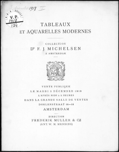 Tableaux et aquarelles modernes […] : [vente du 3 décembre 1918]