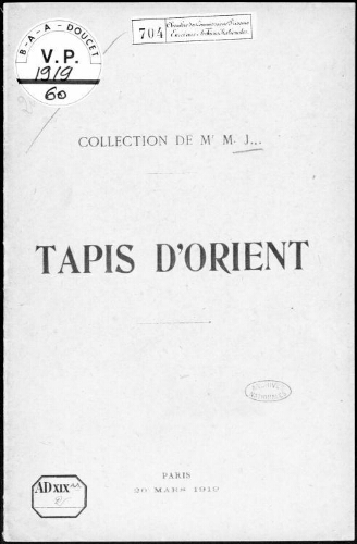 Catalogue des tapis d'Orient [...] : [vente du 20 mars 1919]