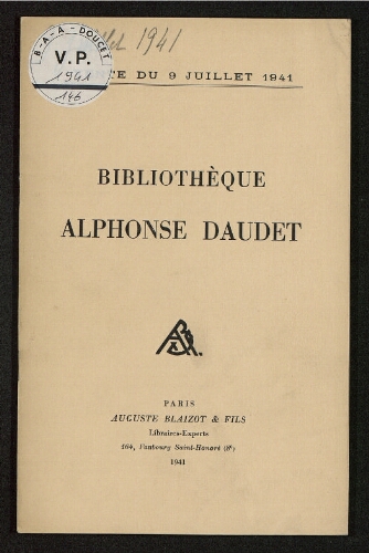 Bibliothèque Alphonse Daudet : [vente du 9 juillet 1941]