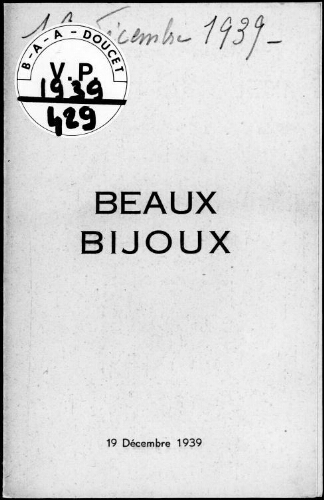 [Beaux bijoux] : [vente du 19 décembre 1939]