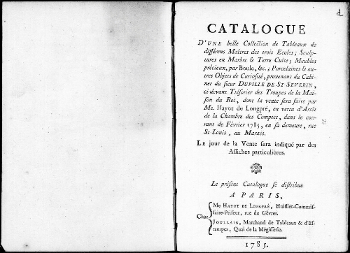 Catalogue d'une belle collection de tableaux de différents maîtres des trois écoles [...] : [vente du 21 février 1785]