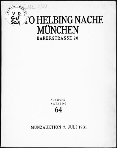 Im Auftrag der Erben, Münzen und Medaillen der Pfalz und von Baden […] : [vente du 7 juillet 1931]