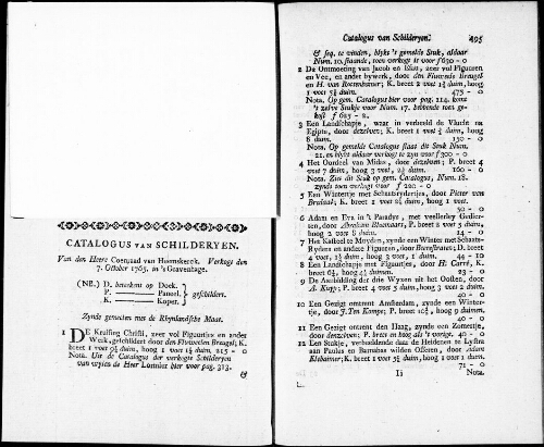 Catalogus van Schilderyen van den Heere Coenraad van Heemskerck [...] : [vente du 7 octobre 1765]