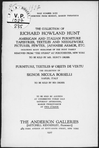 Collection of Richard Howland Hunt [...] : [vente du 26 mars 1927]