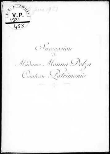 Succession de Madame Monna Delza, comtesse Patrimonio. Beaux bijoux, ameublement artistique : [vente des 24 et 25 juin 1921]