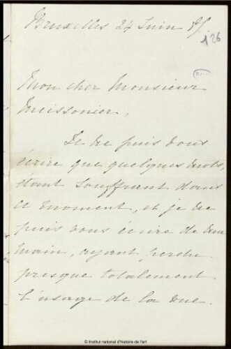 Lettre d'un Belge à Jean-Louis-Ernest Meissonier, [s.d.]
