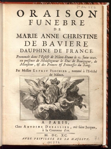 Oraison funèbre de Marie Anne Christine de Bavière Dauphine de France