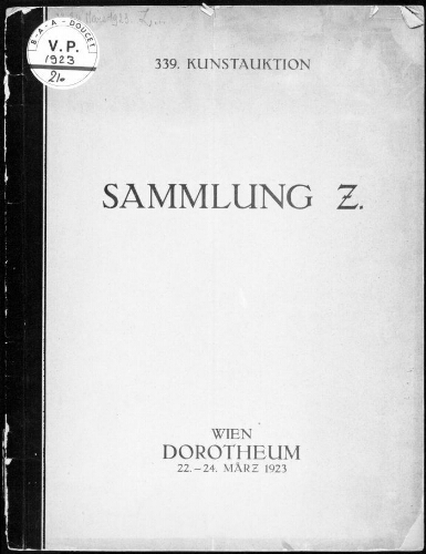 339. Kunstauktion. Sammlung Z. : [vente du 22 au 24 mars 1923]