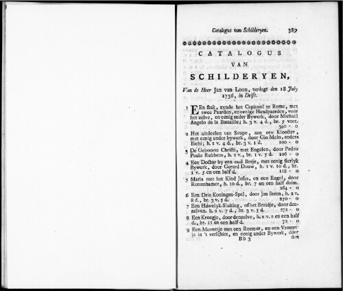 Catalogus van Schilderyen van de Heer Jan van Loon [...] : [vente du 18 juillet 1736]