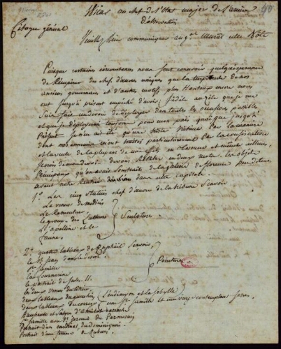 Jean-Baptiste-Joseph Wicar. Document autographe adressé au chef de l'état-major de l'armée d'observation