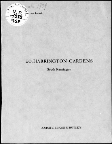 20, Harrington Gardens, South Kensington : [vente
