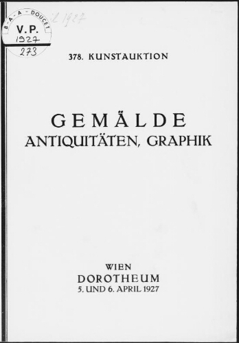 Gemälde, Antiquitäten, Graphik : [vente des 5 et 6 avril 1927]