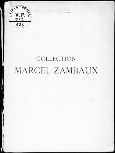 Collection Marcel Zambaux (première vente) : [vente des 21 et 22 novembre 1922]