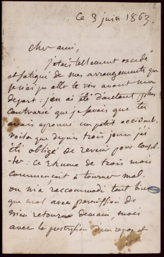 Lettre à Louis Guillemardet, du 3 juin 1863
