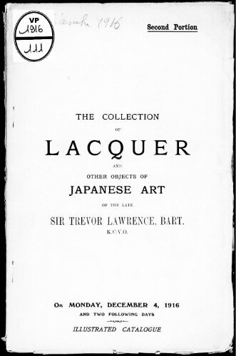 Catalogue of the second portion of the important collection of Japanese lacquer […] : [vente du 4 décembre 1916]