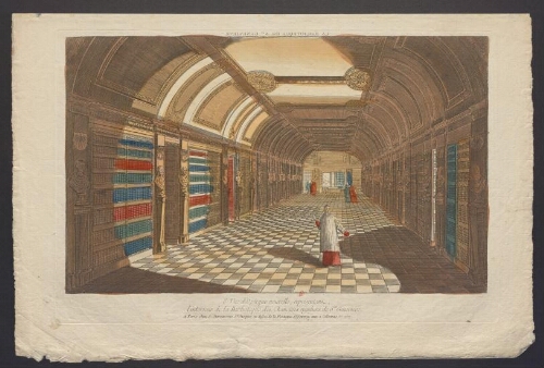 5ème vue d'optique nouvelle, représentant l'intérieur de la bibliothèque des Chanoines réguliers de Sainte Geneviève