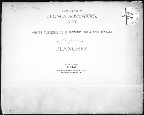 Collection Léonce Rosenberg, Paris [...], planches. Première partie : [vente du 13 janvier 1920]