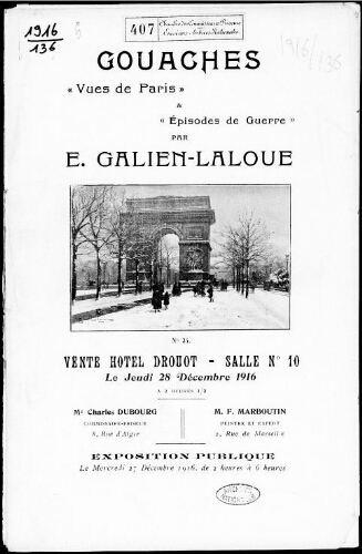 Gouaches Vues de Paris et Épisodes de guerre par E. Galien-Laloue […] : [vente du 28 décembre 1916]