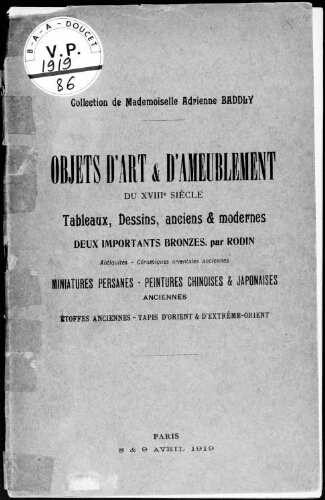 Catalogue des tableaux anciens et modernes [...] : [vente des 8 et 9 avril 1919]