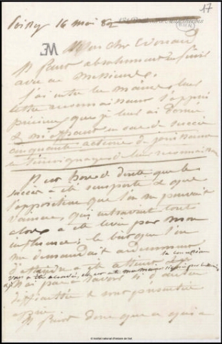 Lettre de Jean-Louis-Ernest Meissonier à Édouard, Poissy, 16 mai 1882