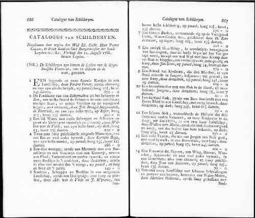 Catalogus van Schilderyen nagelaaten door wylen den Wel. Ed. Gestr. Heer Pieter Caauw [...] : [vente du 12 août 1768]