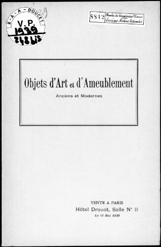 Catalogue des objets d'art et d'ameublement anciens et modernes […] : [vente du 12 mai 1939]