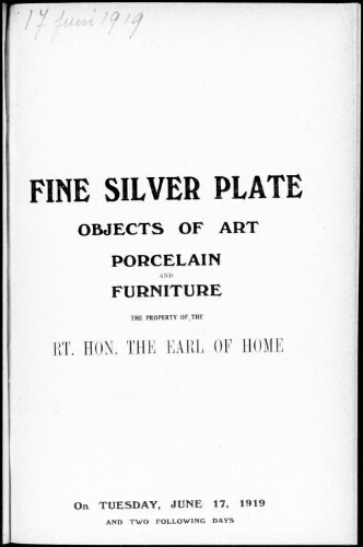 Catalogue of a choice collection of old English and foreign silver [...] : [vente du 17 juin 1919]