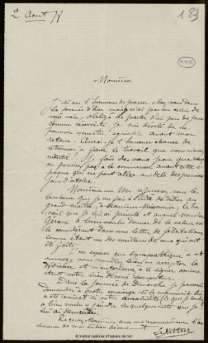 Lettre à Jean-Louis-Ernest Meissonier, 2 août 1878