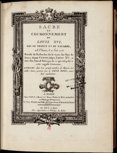 Sacre et couronnement de Louis XVI [...]