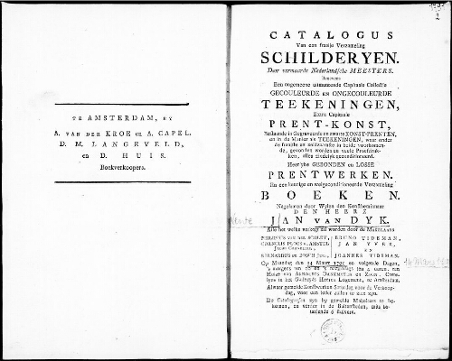 Catalogus van een fraaije verzameling schilderyen [...] : [vente du 14 mars 1791]