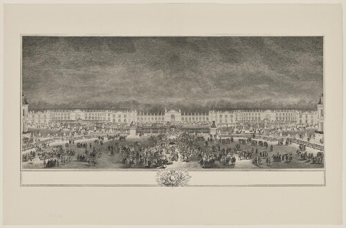 [Illuminations de la grande et de la petite écurie de Versailles, jointes par des arcades, à l'occasion du second mariage du dauphin, le 9 février 1747]