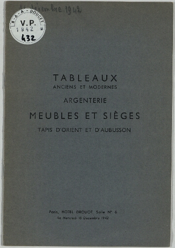 Tableaux anciens et modernes [...] : [vente du 16 décembre 1942]