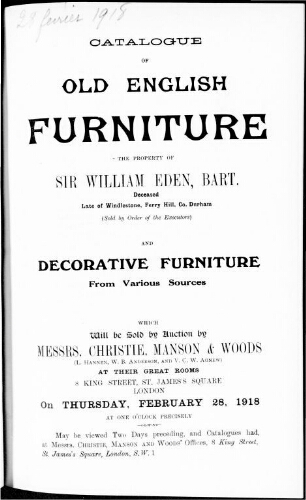 Catalogue of old English furniture […] : [vente du 28 février 1918]