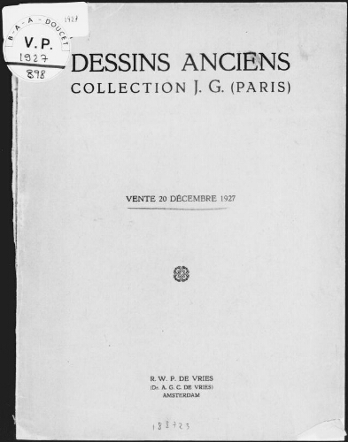 Dessins anciens, collection J. G. : [vente du 20 décembre 1927]