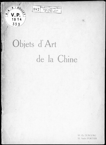Objets d’art de la Chine, céramique chinoise [...] : [vente du 11 mai 1914]
