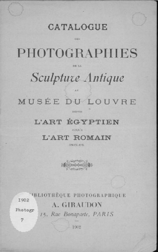 Catalogue des photographies de la sculpture antique